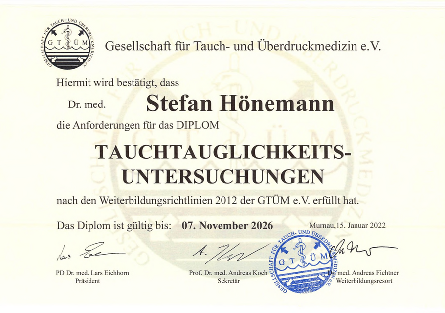 GTÜM-Autorisierungszertifikat – Dr. med. Stefan Hönemann